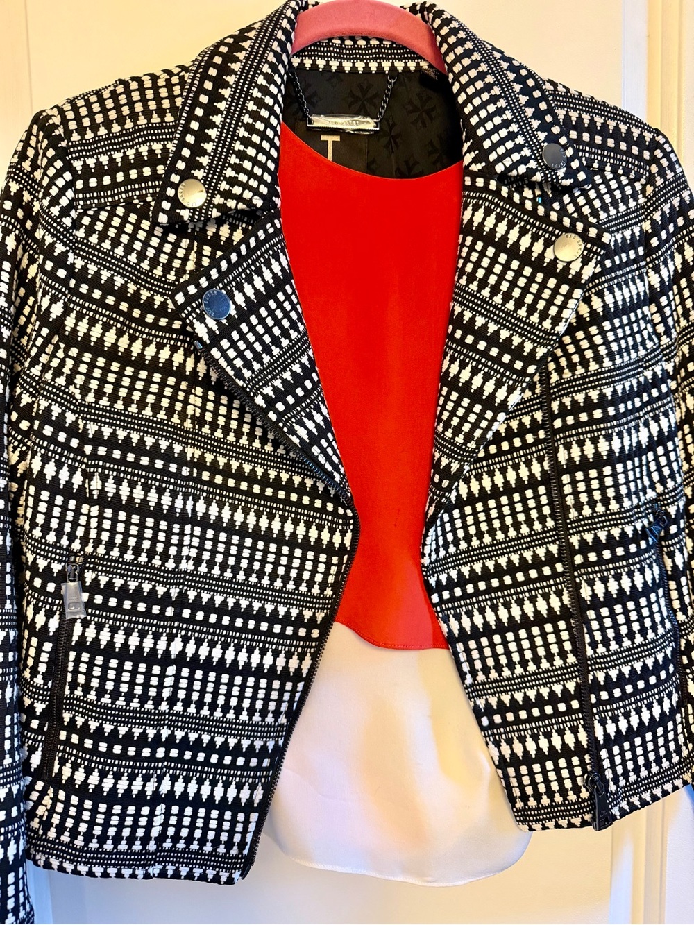 Perfect day-to-night Ted Baker London Black and White Geo Moto Jacket!!